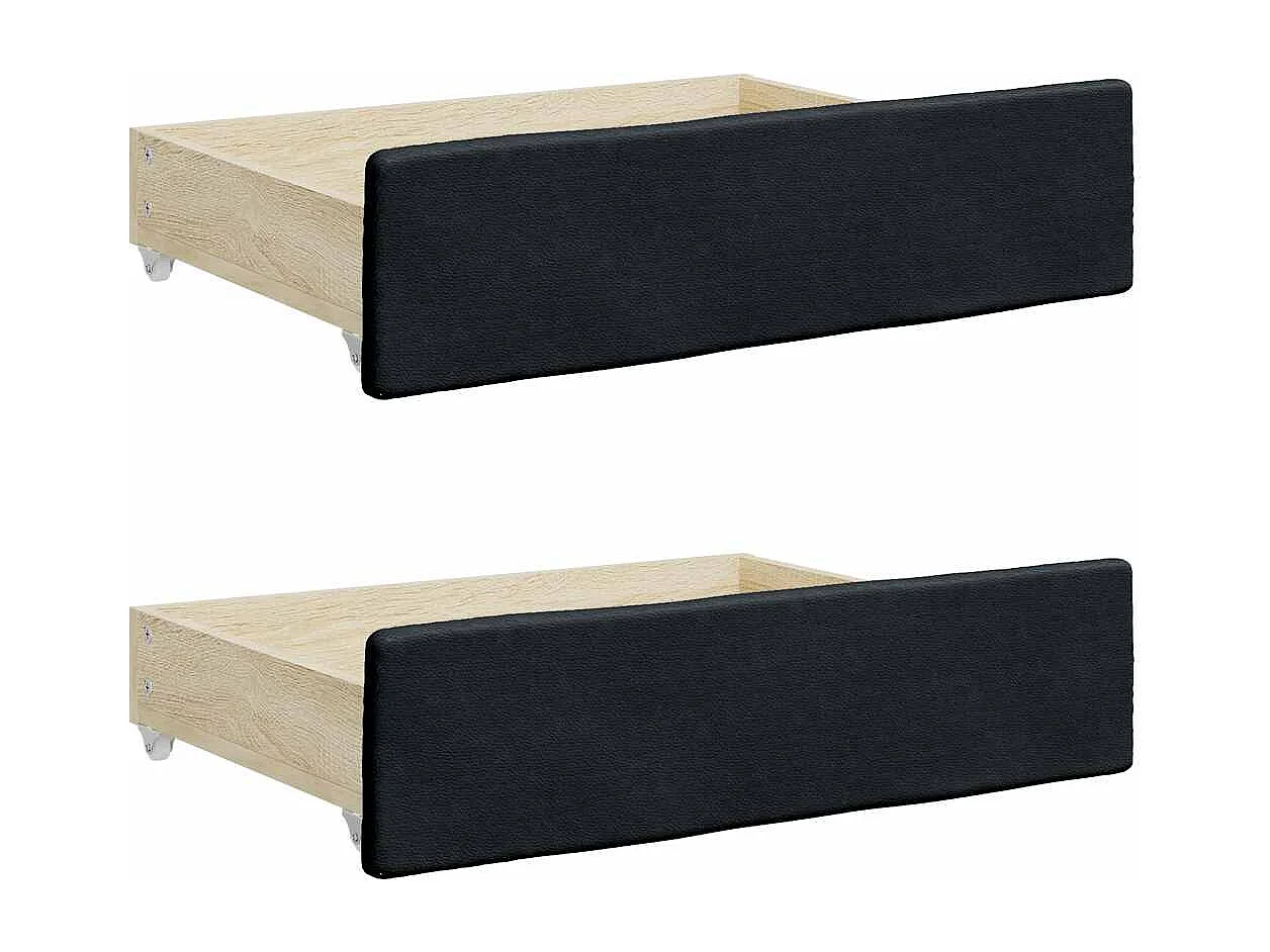 Tiroirs de lit 2 pcs noir bois d'ingénierie et similicuir