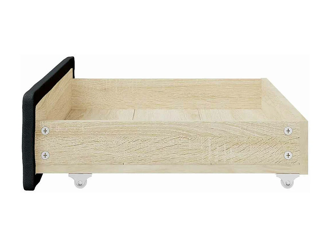 Tiroirs de lit 2 pcs noir bois d'ingénierie et similicuir