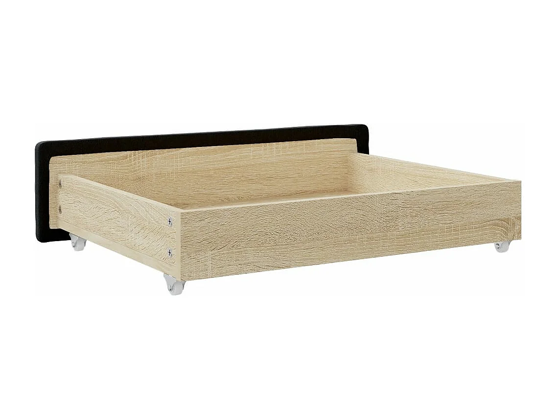 Tiroirs de lit 2 pcs noir bois d'ingénierie et similicuir