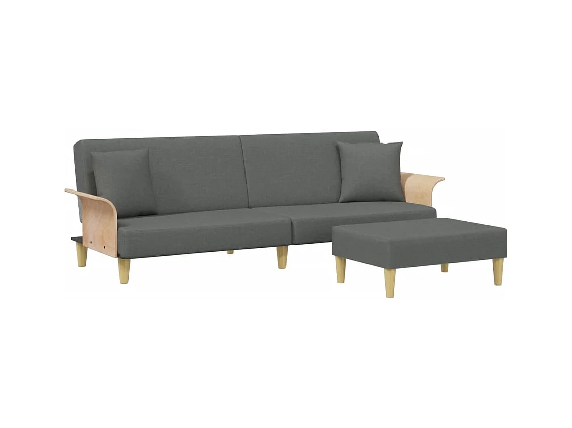 Schlafsofa 2-Sitzer mit Kissen und Fußhocker Dunkelgrau Samt