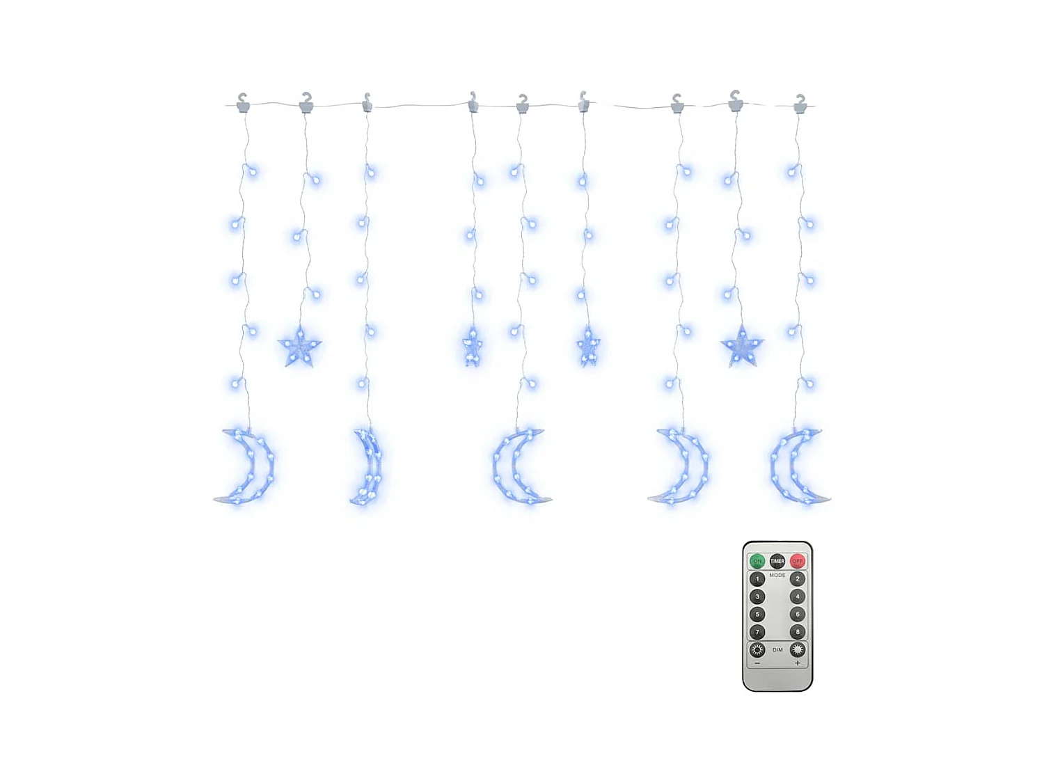 Estrelas e luas de luz c/ controlo remoto 138 LEDs azul