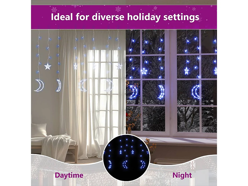 Estrelas e luas de luz c/ controlo remoto 138 LEDs azul