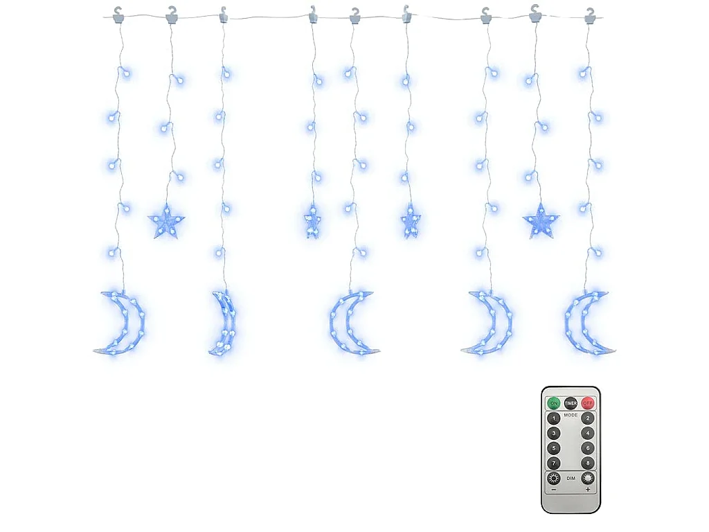 Estrelas e luas de luz c/ controlo remoto 138 LEDs azul