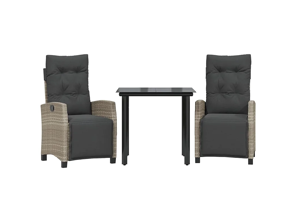 Set Pranzo da Giardino 3pz con Cuscini Grigio Chiaro Polyrattan