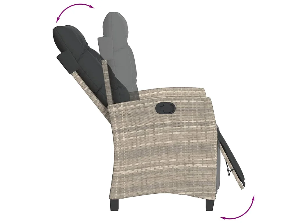 Set Pranzo da Giardino 3pz con Cuscini Grigio Chiaro Polyrattan