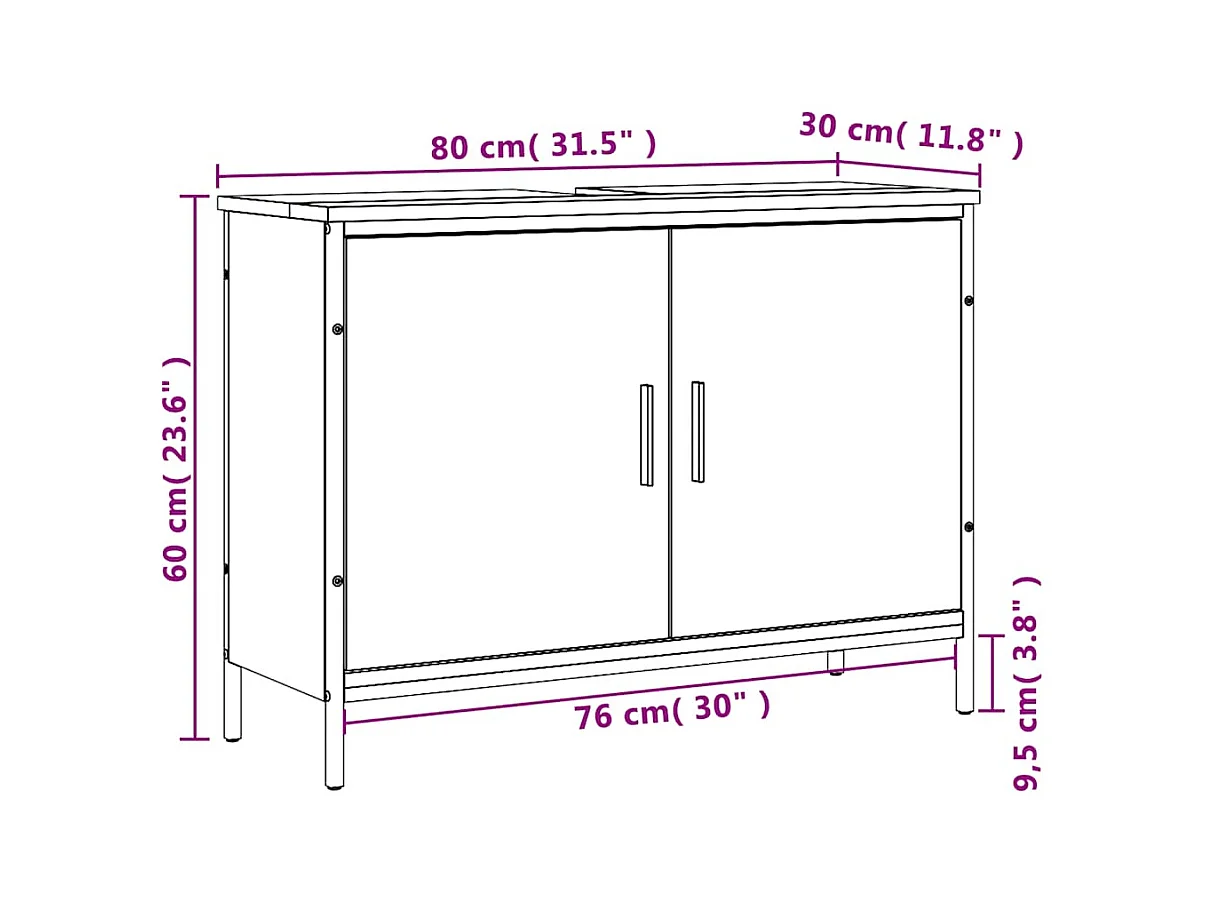 Móvel p/ lavatório 80x30x60cm derivados madeira carvalho sonoma