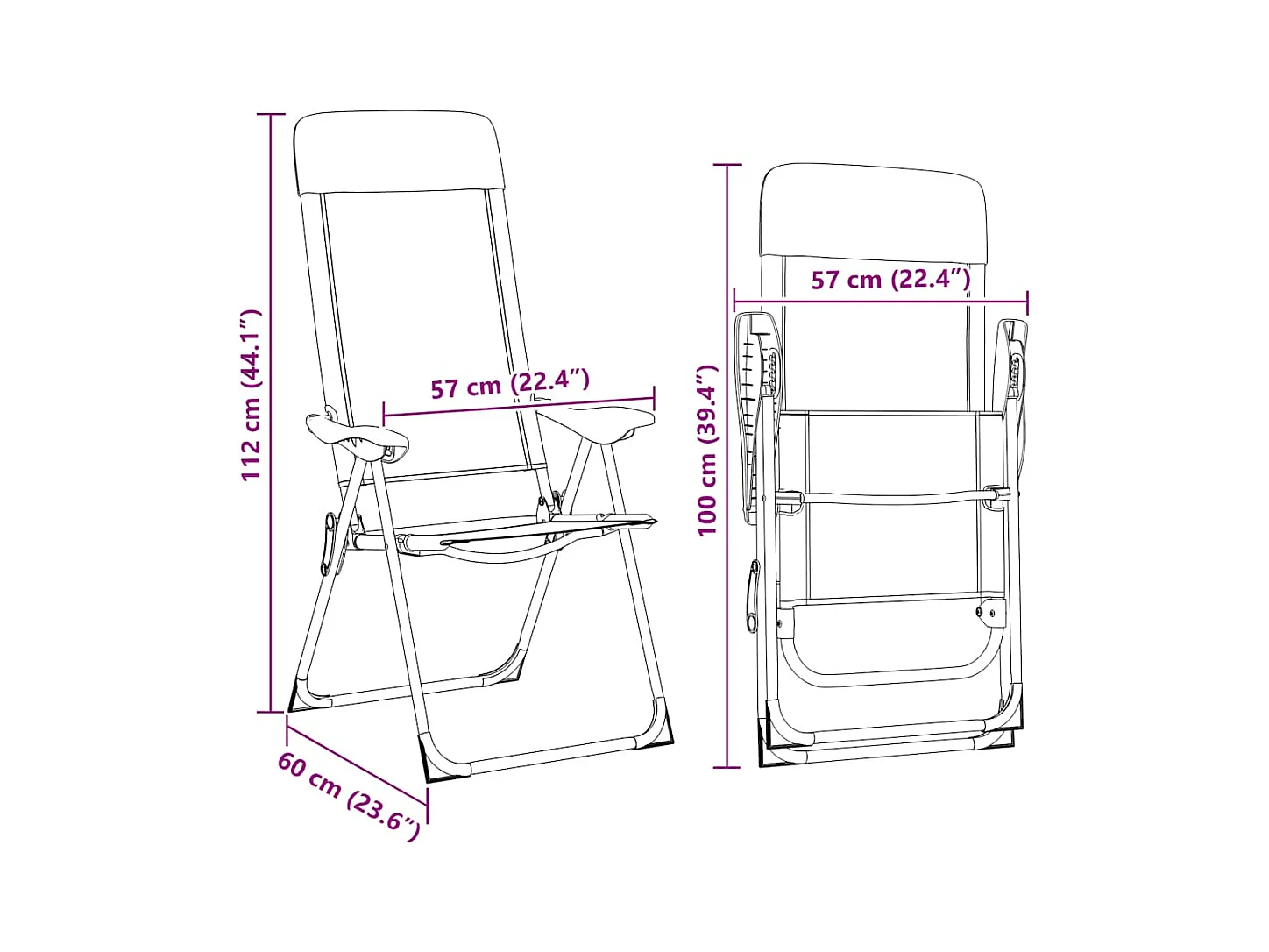 Campingstoelen 2 st inklapbaar aluminium crèmewit