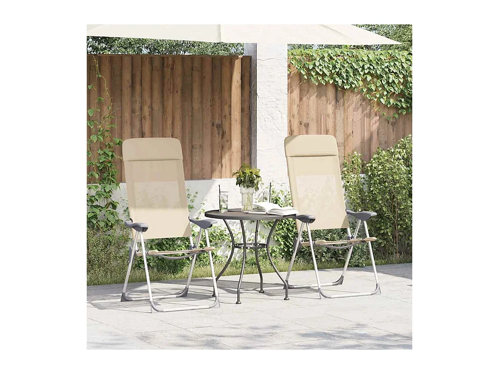 Chaises de camping pliables lot de 2 Crème Aluminium