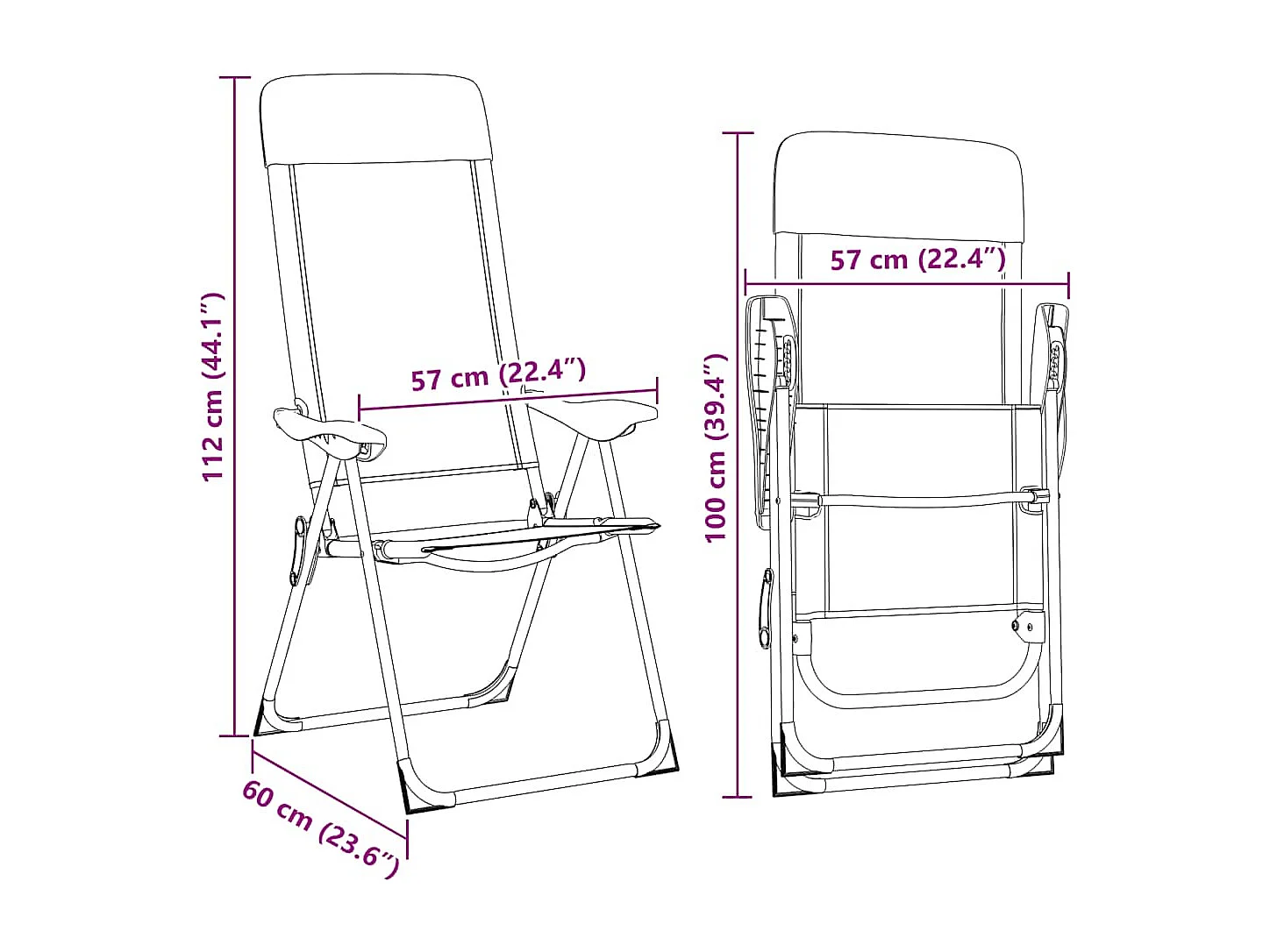 Chaises de camping pliables lot de 2 Crème Aluminium