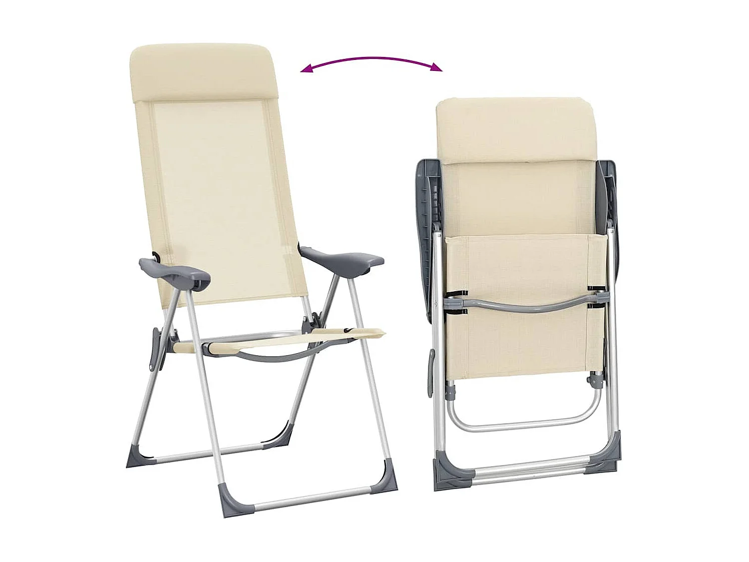 Chaises de camping pliables lot de 2 Crème Aluminium
