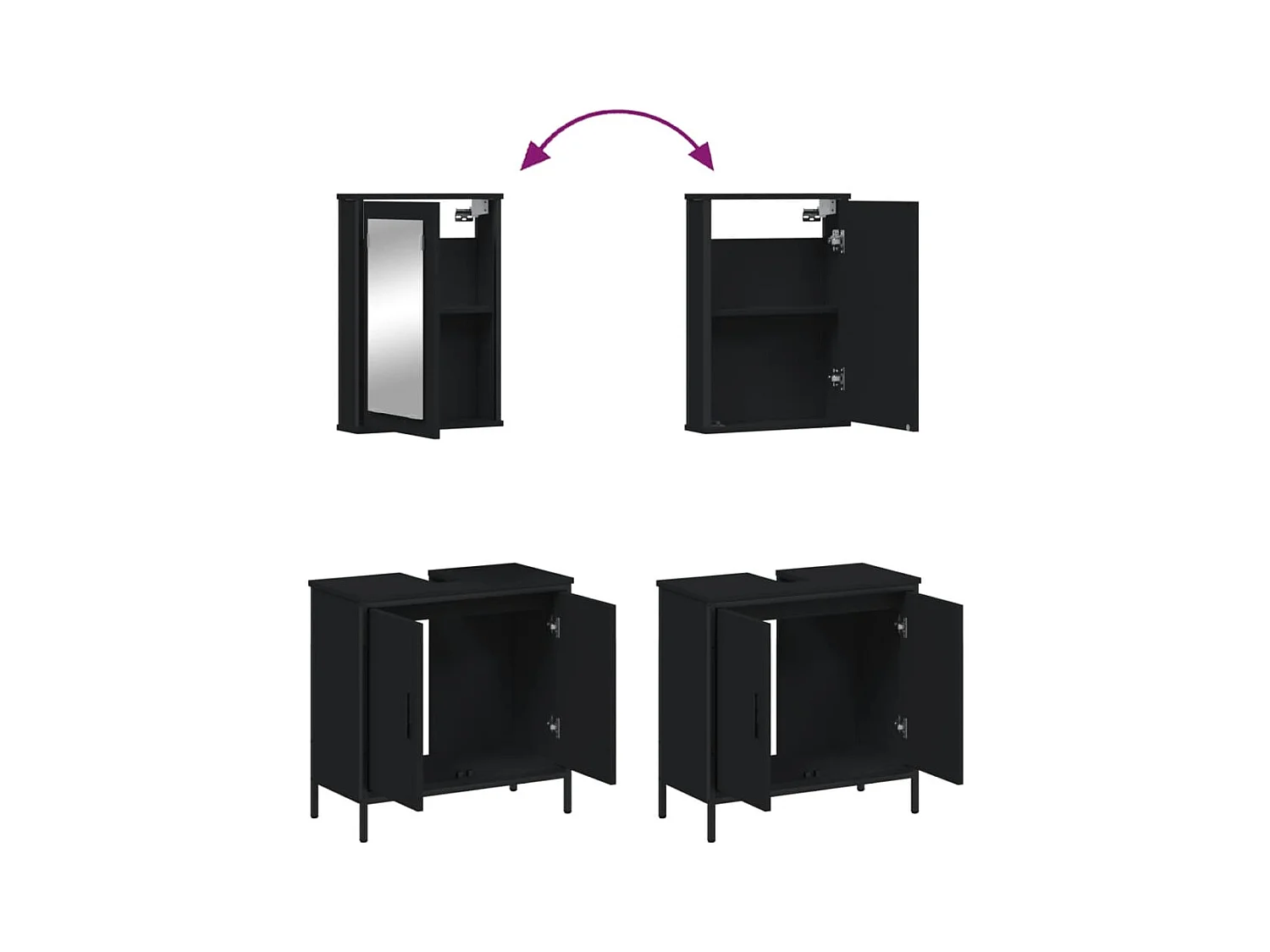 Set Mobili da Bagno 2 pz Nero in Legno Multistrato