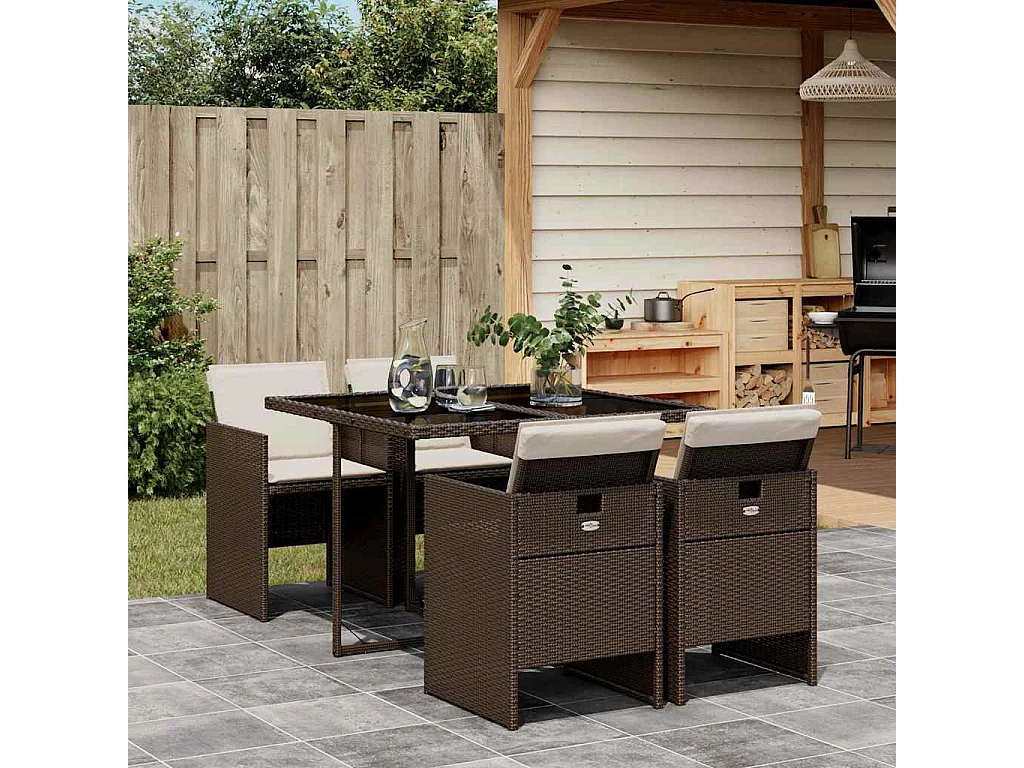 5-delige Tuinset met kussens poly rattan bruin