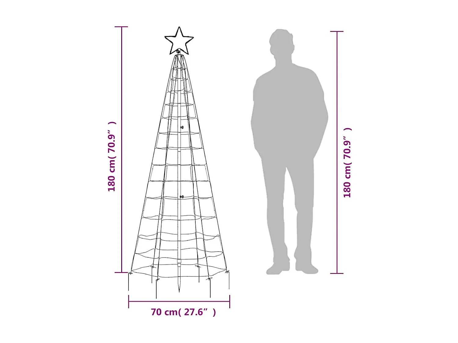 Sapin de Noël à LED avec piquets 220 LED colorées 180 cm