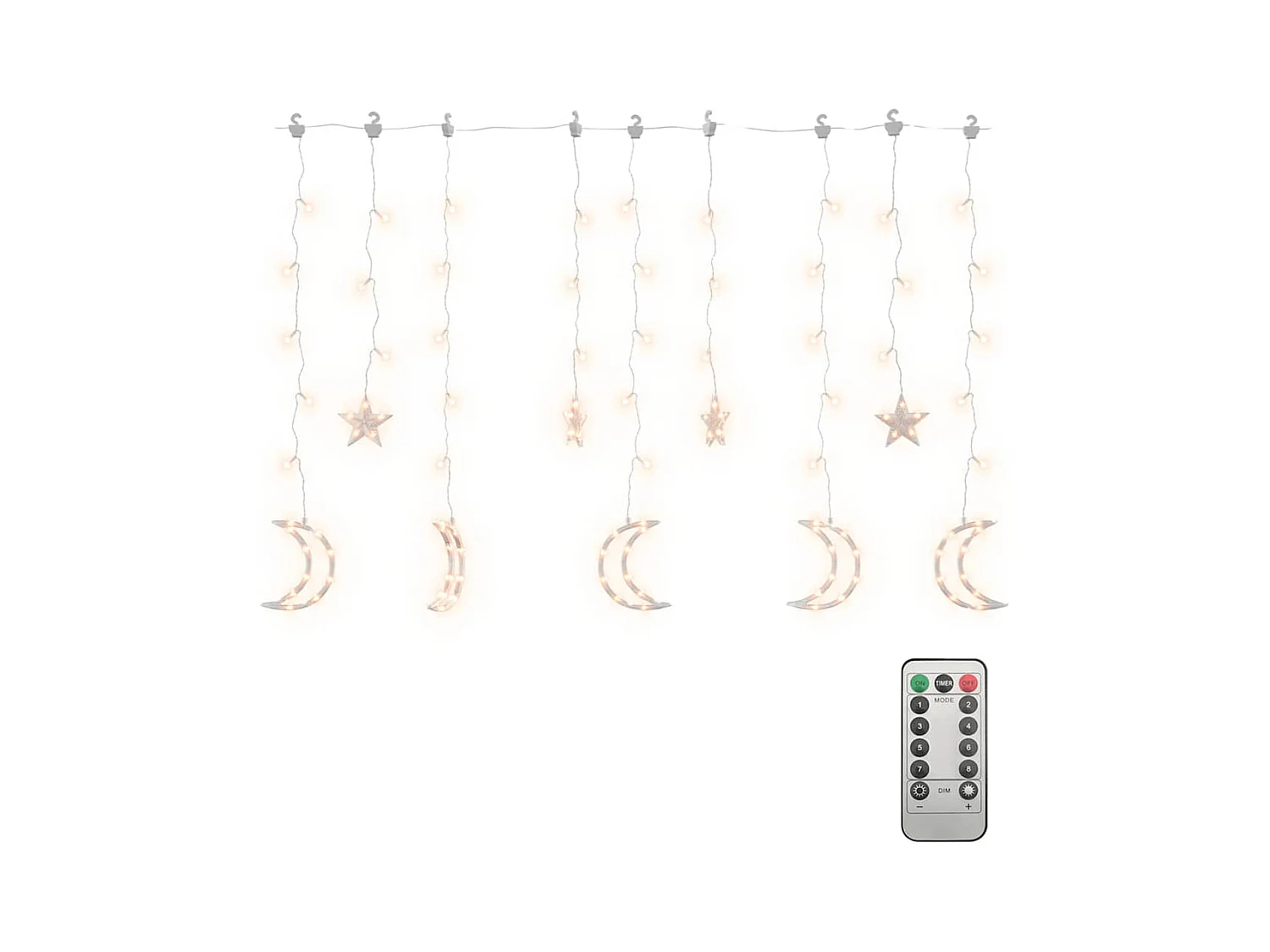 Guirlande lumineuse étoile et lune avec télécommande 138 LED