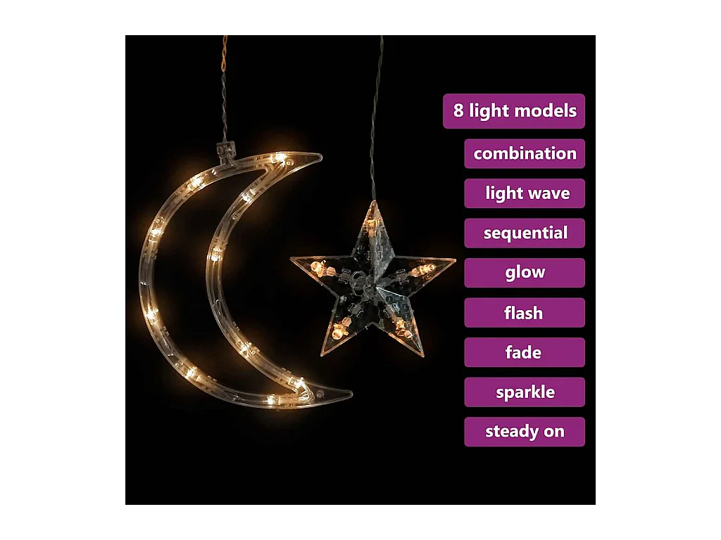 Guirlande lumineuse étoile et lune avec télécommande 138 LED