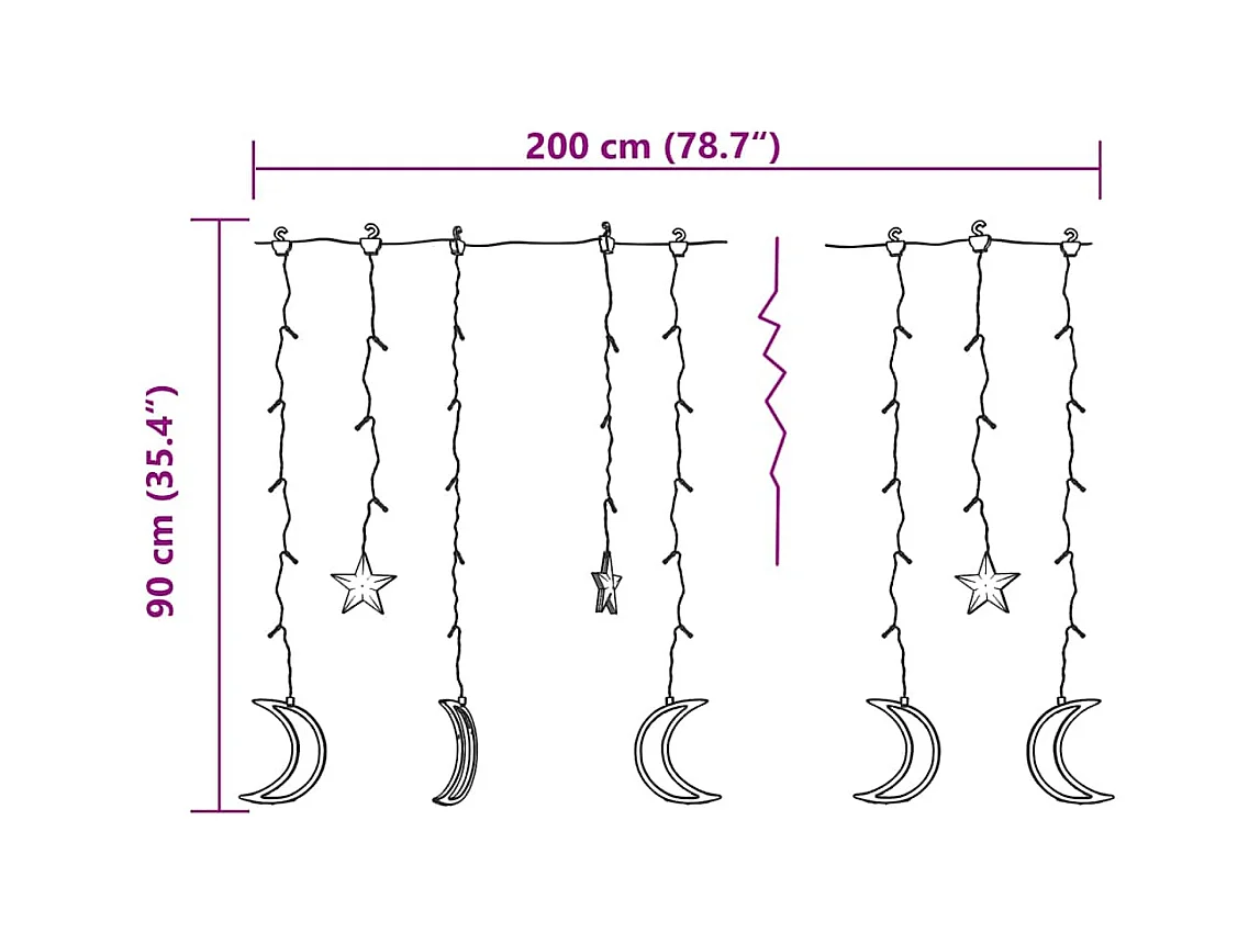 Guirlande lumineuse étoile et lune avec télécommande 138 LED