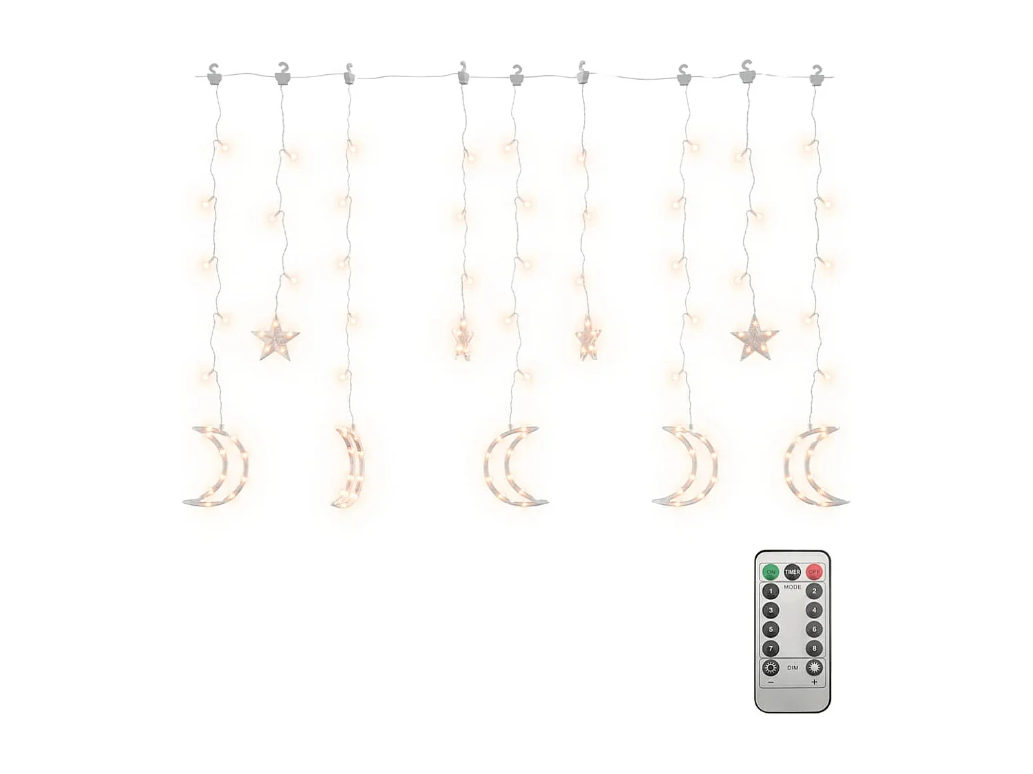 Guirlande lumineuse étoile et lune avec télécommande 138 LED