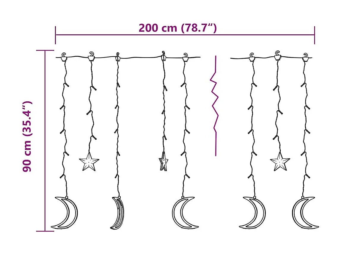 Guirlande lumineuse étoile et lune avec télécommande 138 LED