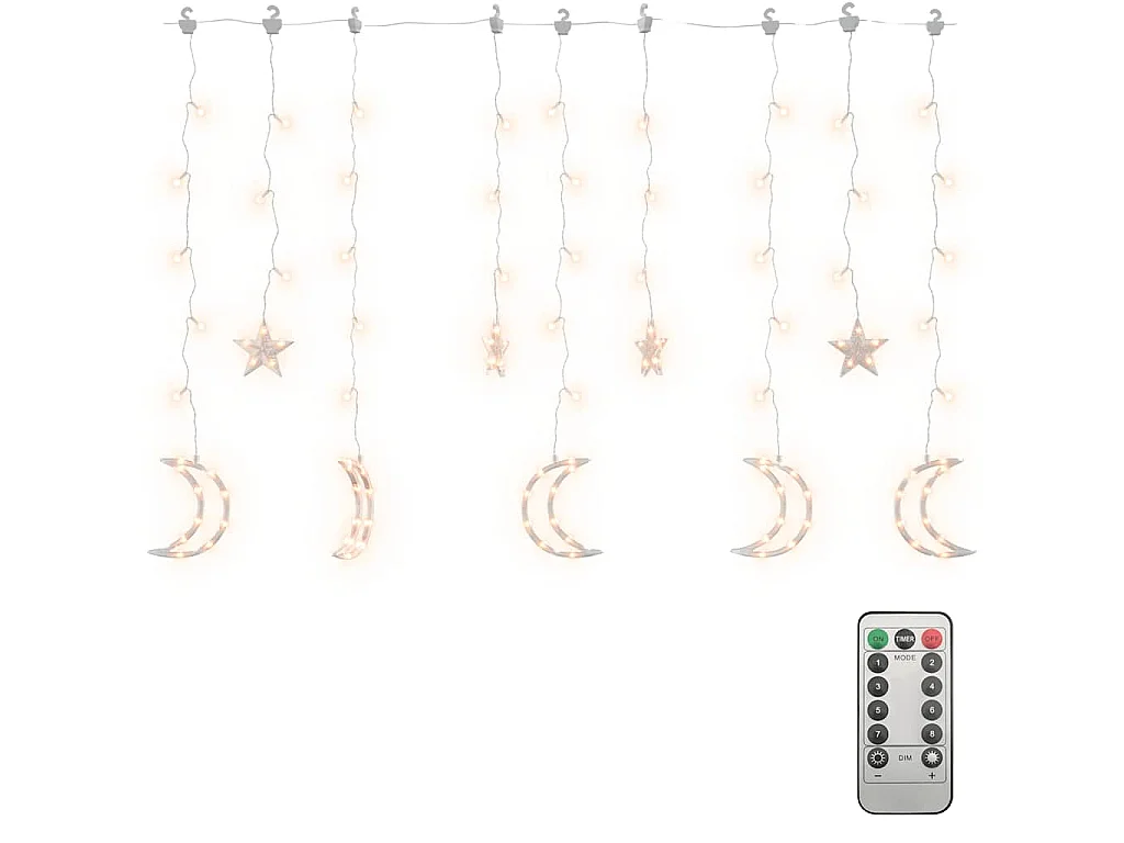 Luzes luas e estrelas c/ controlo remoto 138 LEDs branco quente