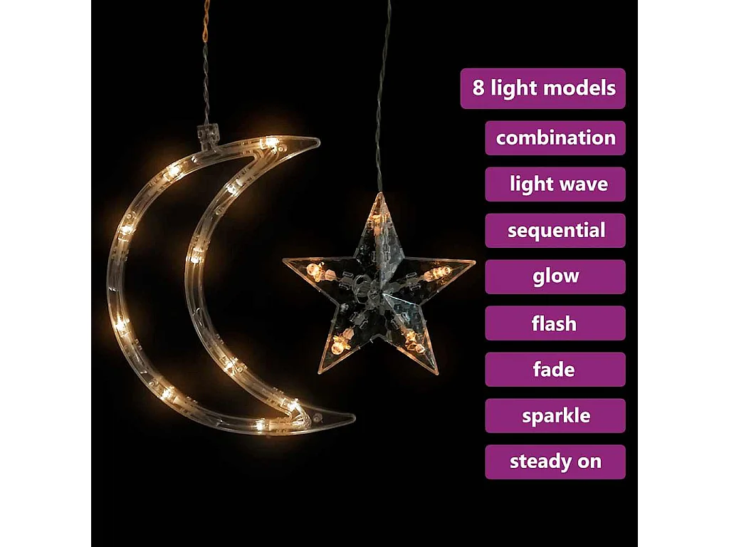 Luces estrella y luna 138 LEDs blanco cálido con control remoto