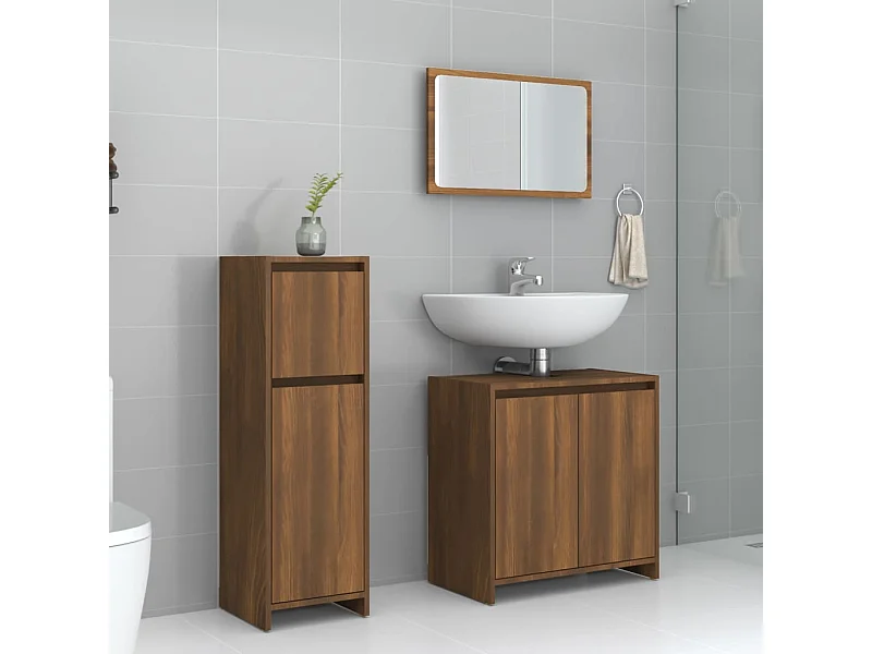 3-tlg. Badmöbel-Set Braun Eichen-Optik Holzwerkstoff