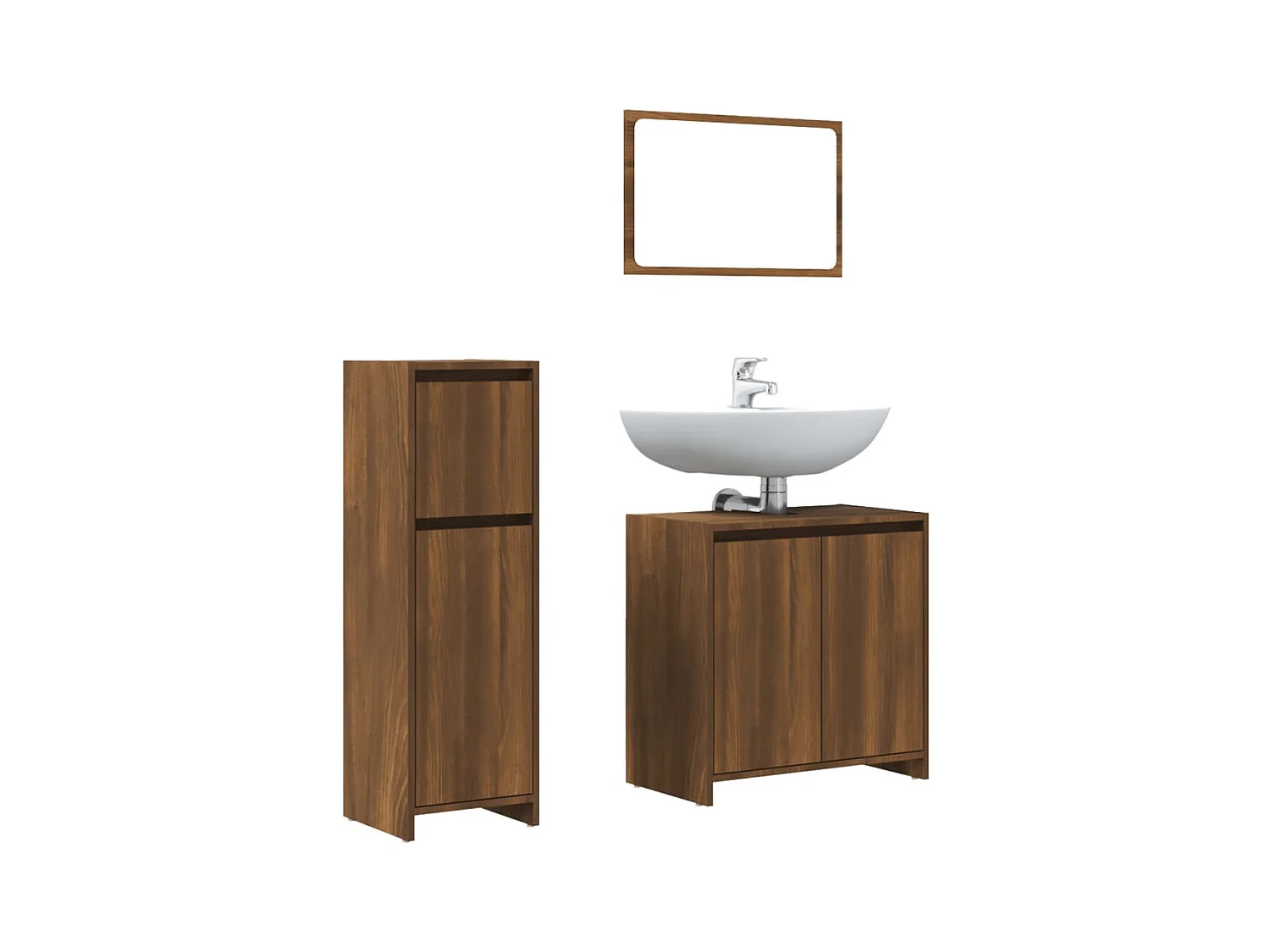 Set Mobili da Bagno 3 pz Rovere Marrone in Legno Multistrato