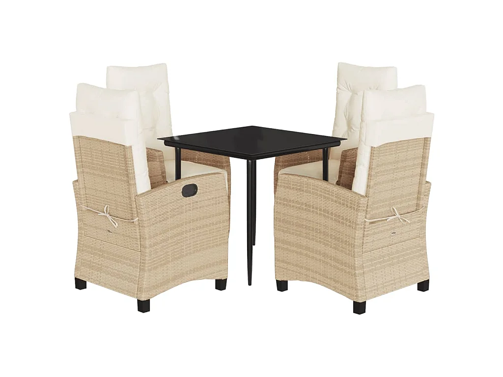 5-delige Tuinset met kussens poly rattan beige