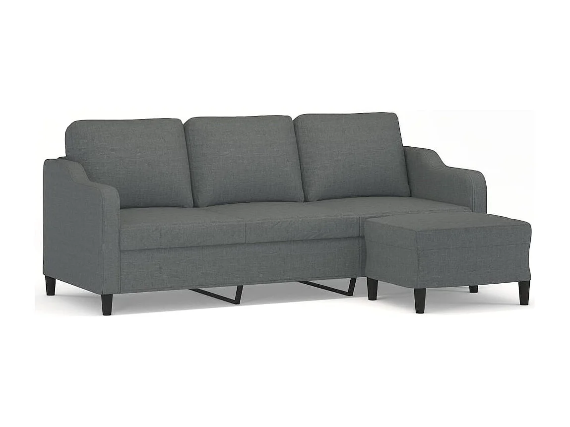 Canapé à 3 places avec repose-pieds Gris foncé 180 cm Tissu