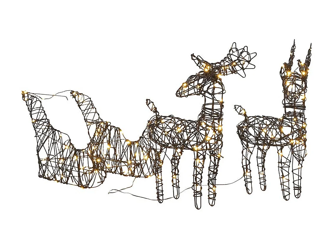 LED-Rentiere mit Schlitten 160 LEDs Warmweiß Rattan