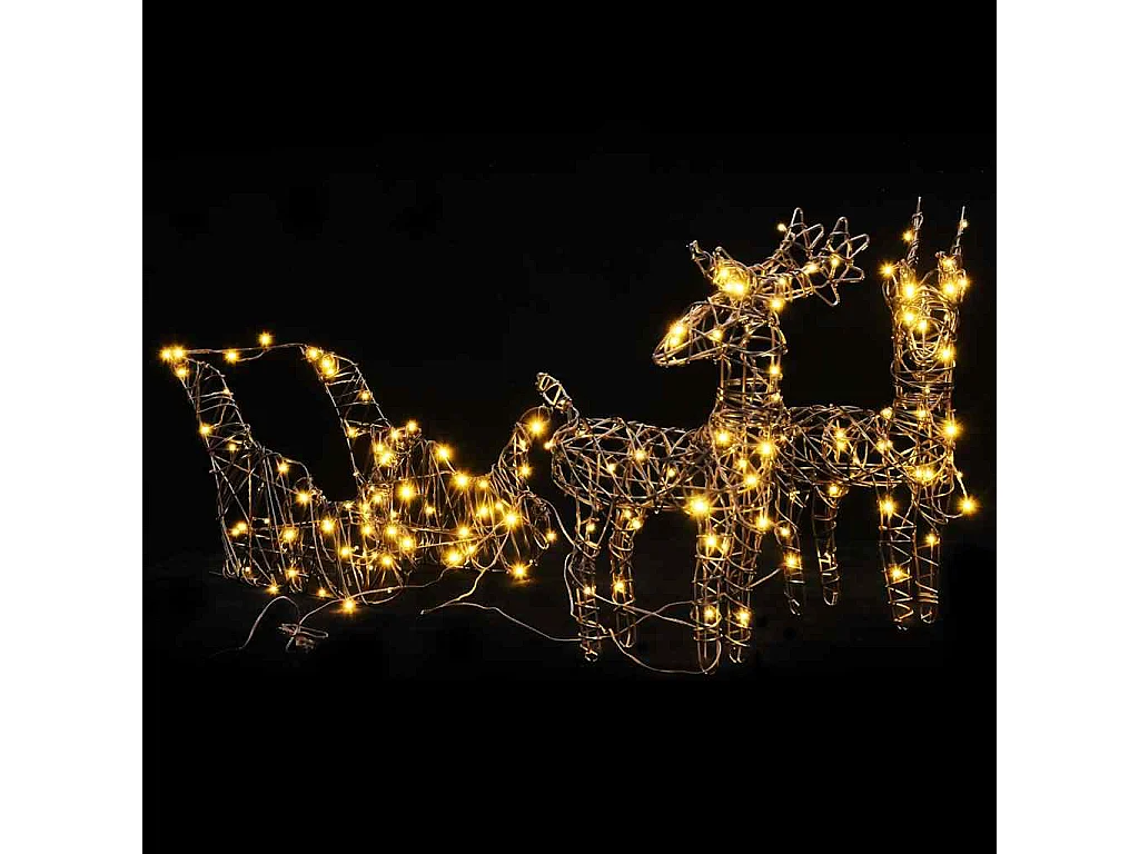 LED-Rentiere mit Schlitten 160 LEDs Warmweiß Rattan