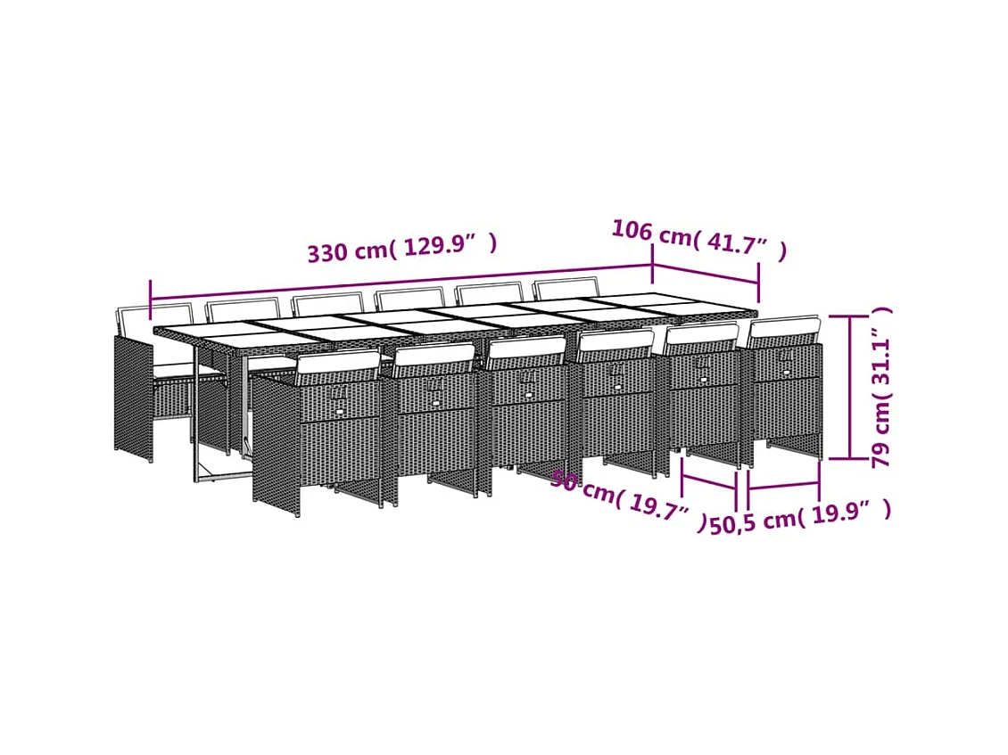 13-delige Tuinset met kussens poly rattan bruin