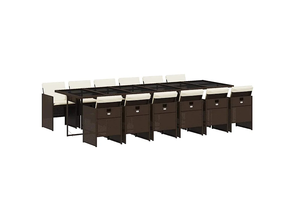 Ensemble à manger de jardin avec coussins 13 pcs marron rotin
