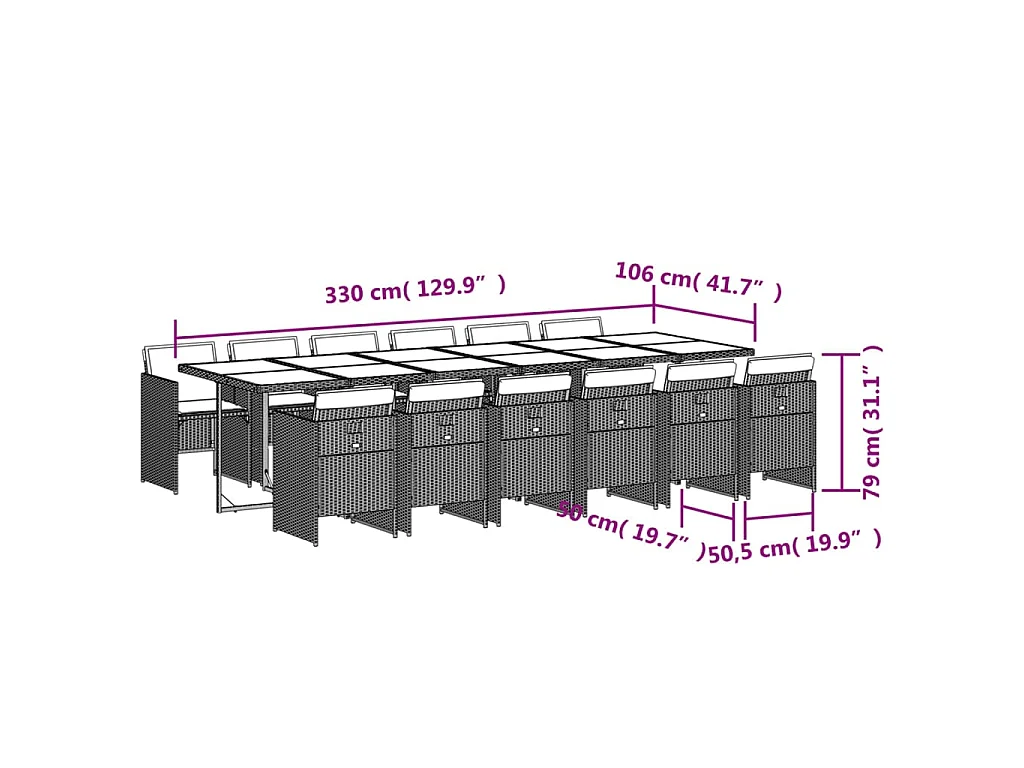 Ensemble à manger de jardin avec coussins 13 pcs marron rotin
