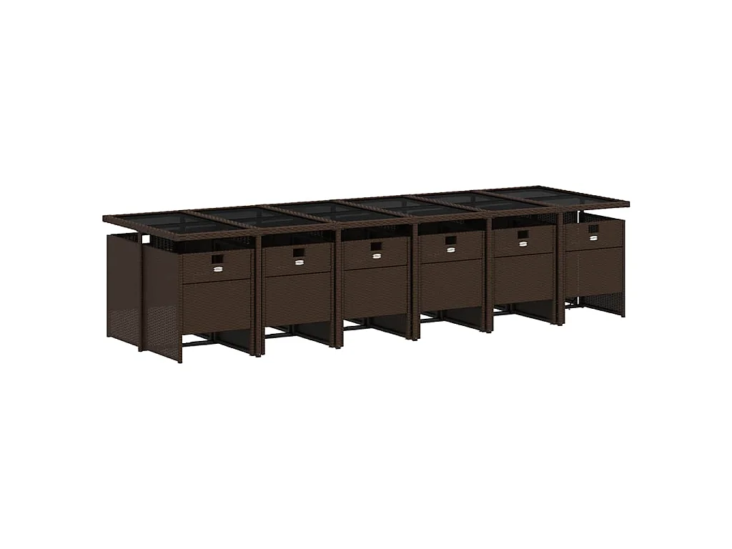 Ensemble à manger de jardin avec coussins 13 pcs marron rotin