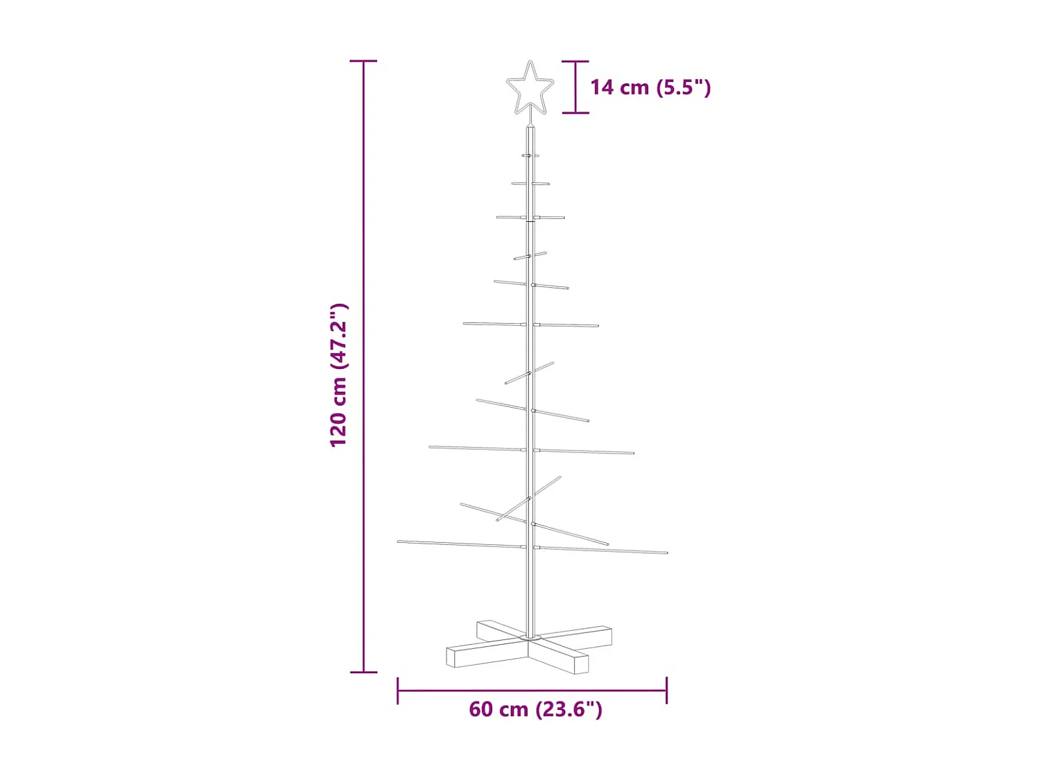 Kerstdecoratie kerstboom met houten basis 120 cm metaal zwart