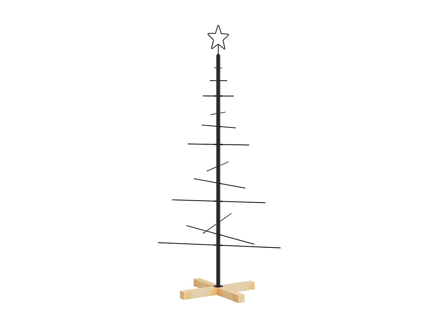 Kerstdecoratie kerstboom met houten basis 120 cm metaal zwart