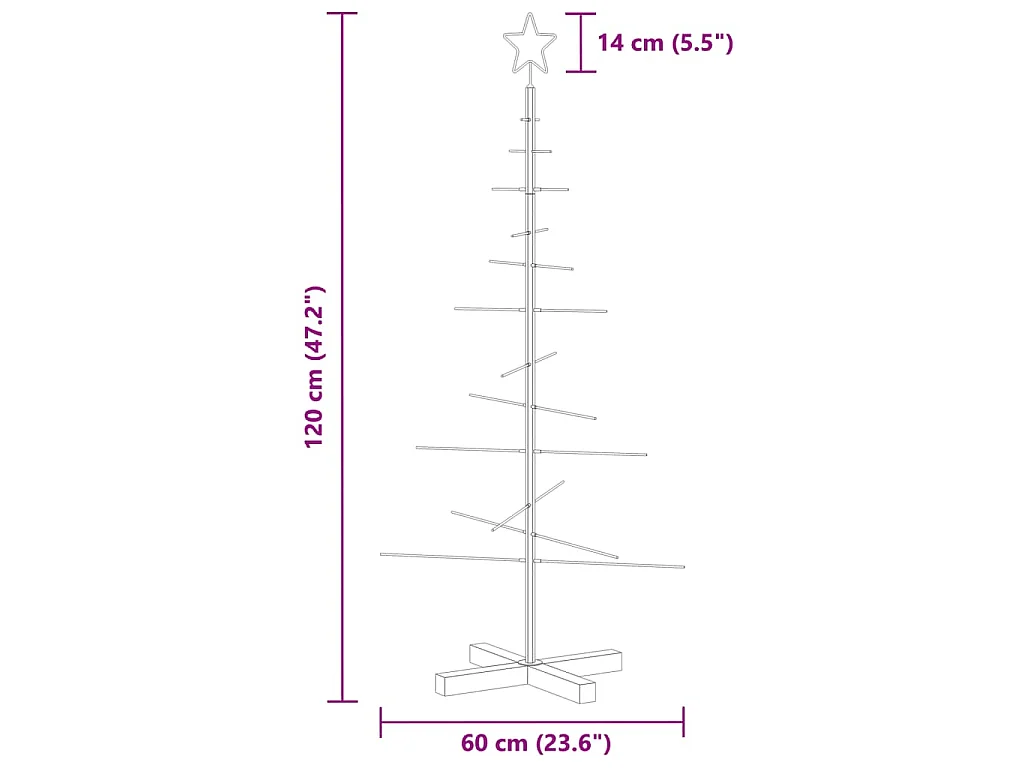 Kerstdecoratie kerstboom met houten basis 120 cm metaal zwart