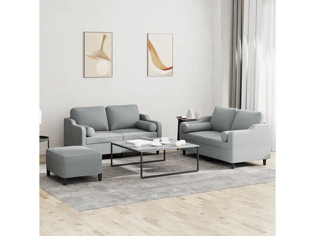 3-delige Loungeset met kussens stof lichtgrijs