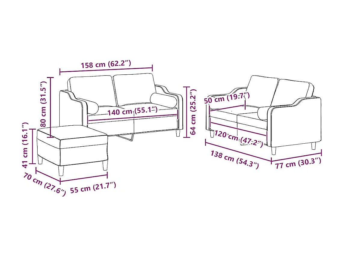 3-delige Loungeset met kussens stof lichtgrijs