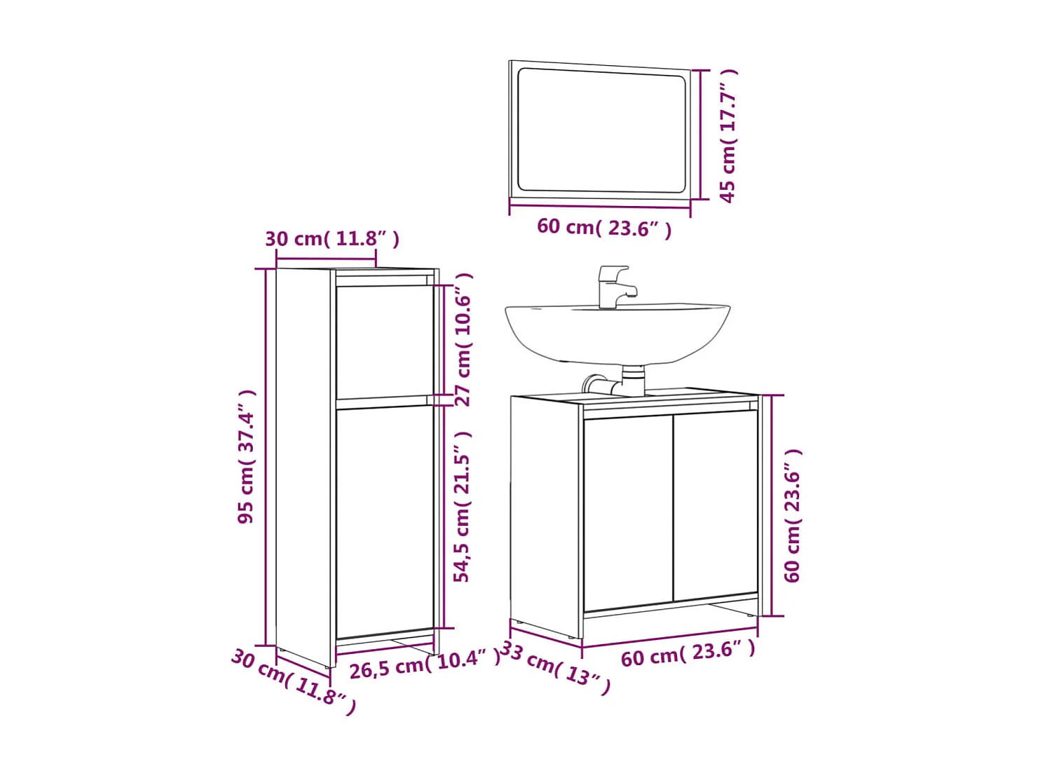 Ensemble de meubles de salle de bain 3 pcs Chêne fumé