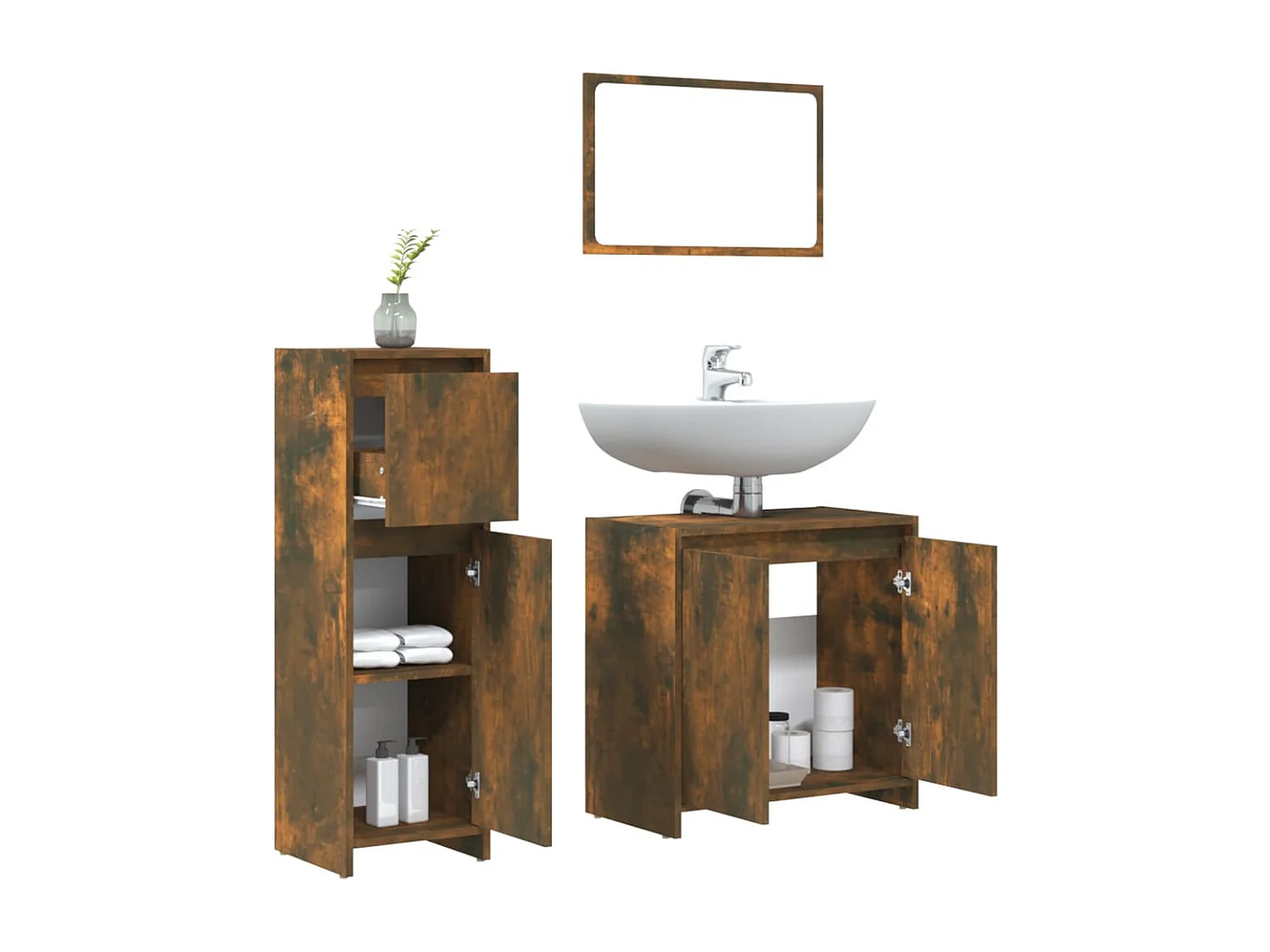 Ensemble de meubles de salle de bain 3 pcs Chêne fumé