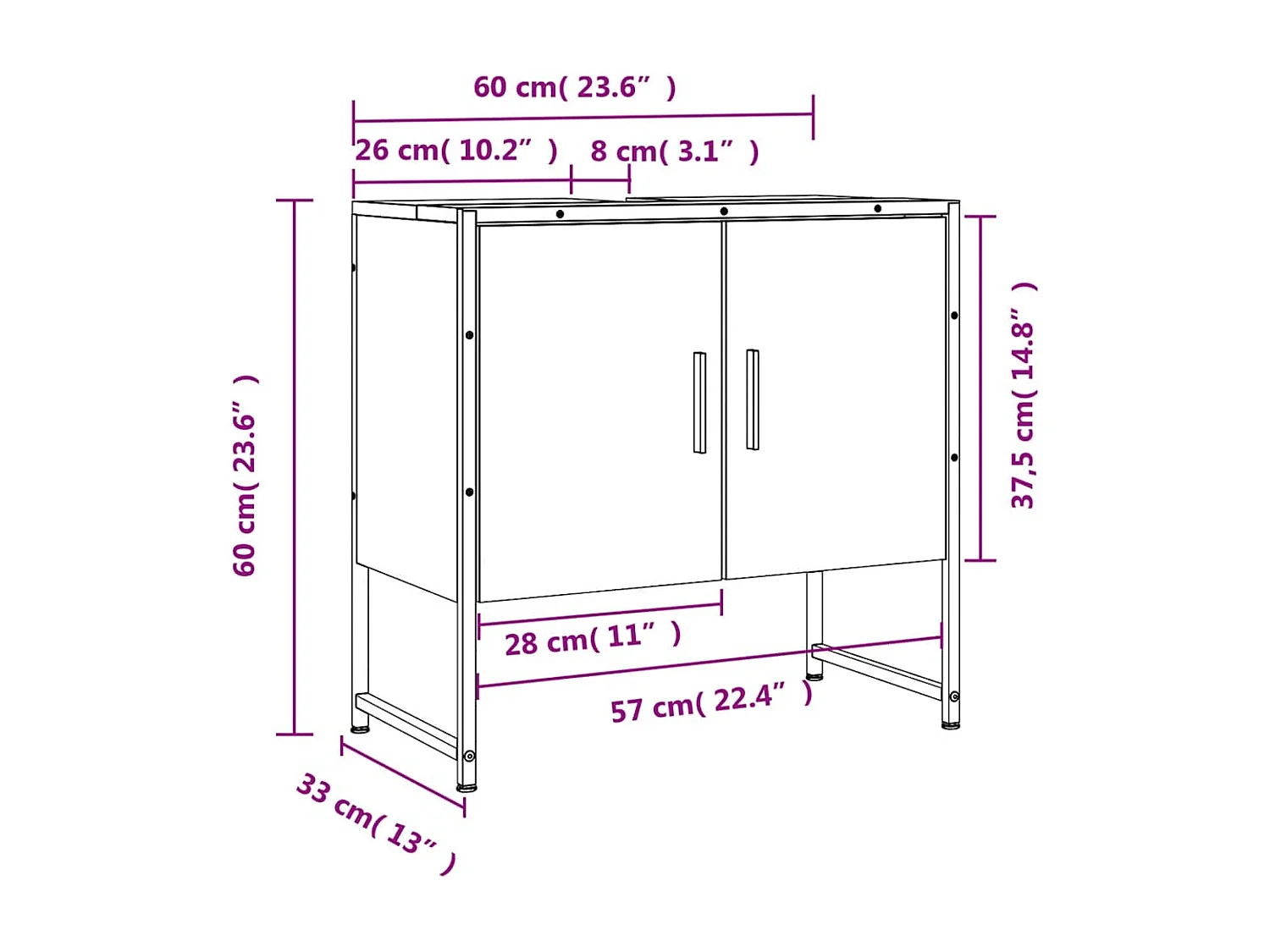 Waschbeckenunterschrank Schwarz 60x33x60 cm Holzwerkstoff