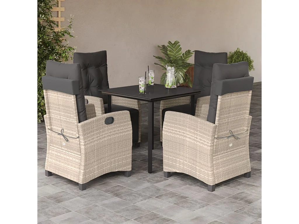 5-delige Tuinset met kussens poly rattan lichtgrijs