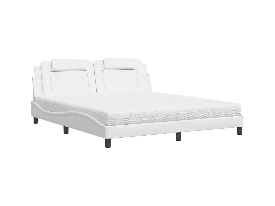 Cama com colchão 180x200 cm couro artificial branco