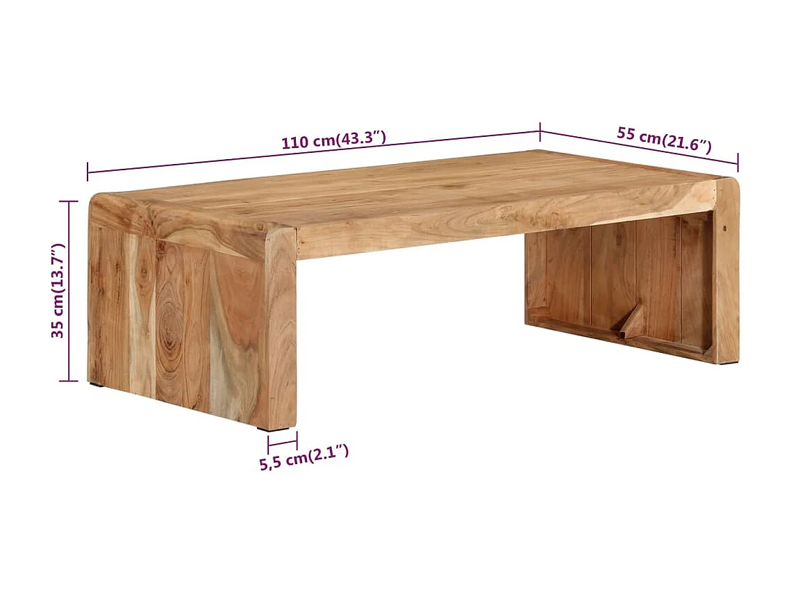 Tavolino da Salotto 110x55x35 cm in Legno Massello di Acacia