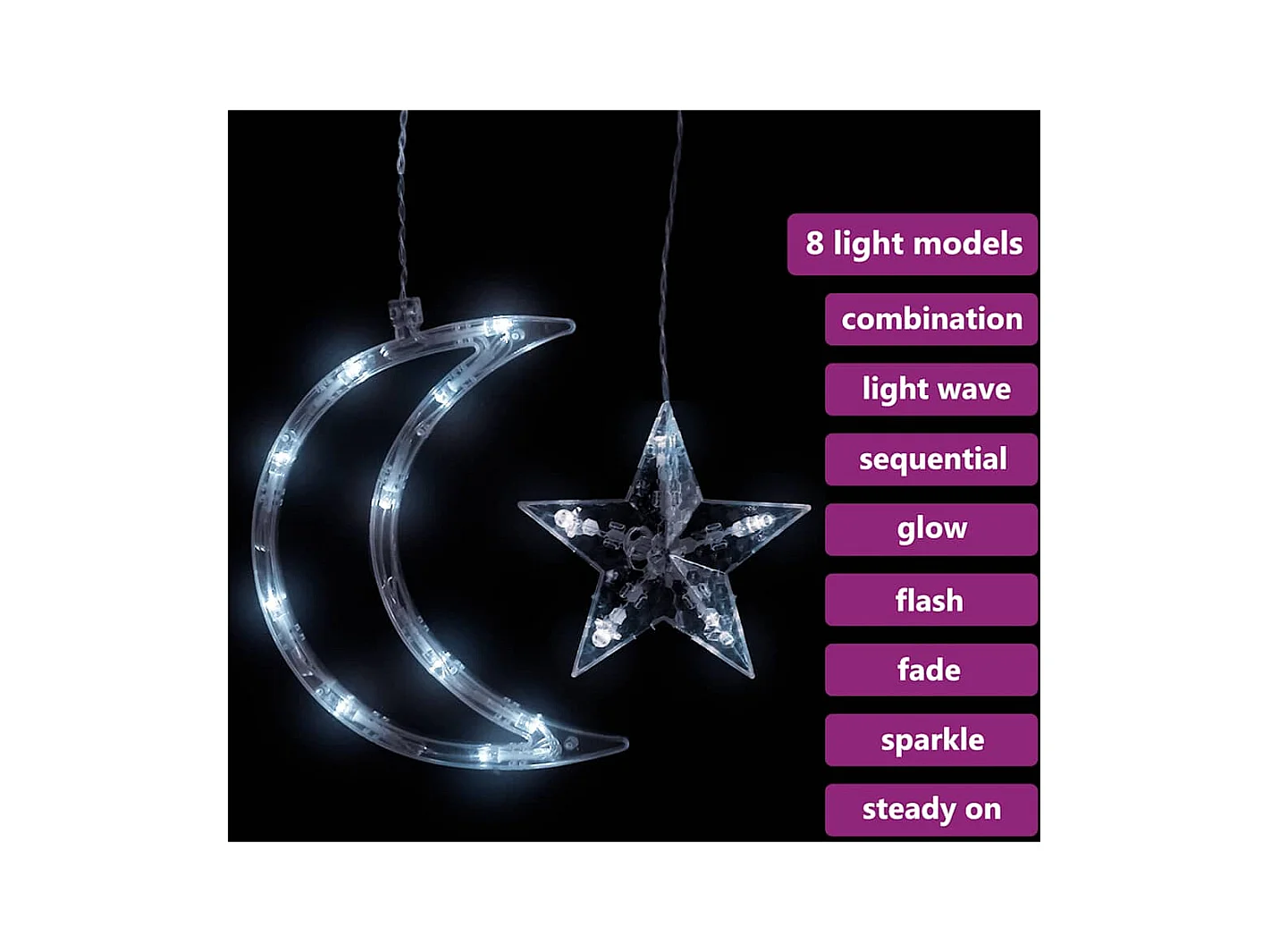 Luzes luas e estrelas c/ controlo remoto 138 LEDs branco frio