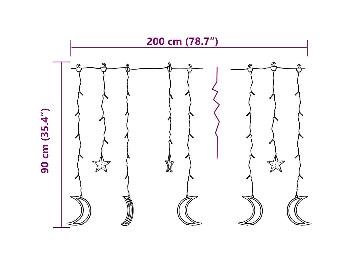 Luzes luas e estrelas c/ controlo remoto 138 LEDs branco frio