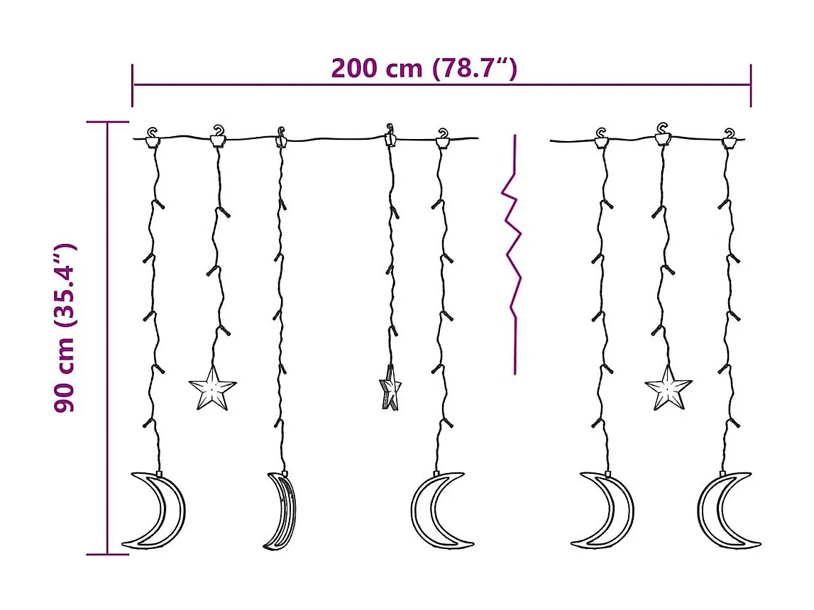 Guirlande lumineuse étoile et lune avec télécommande 138 LED
