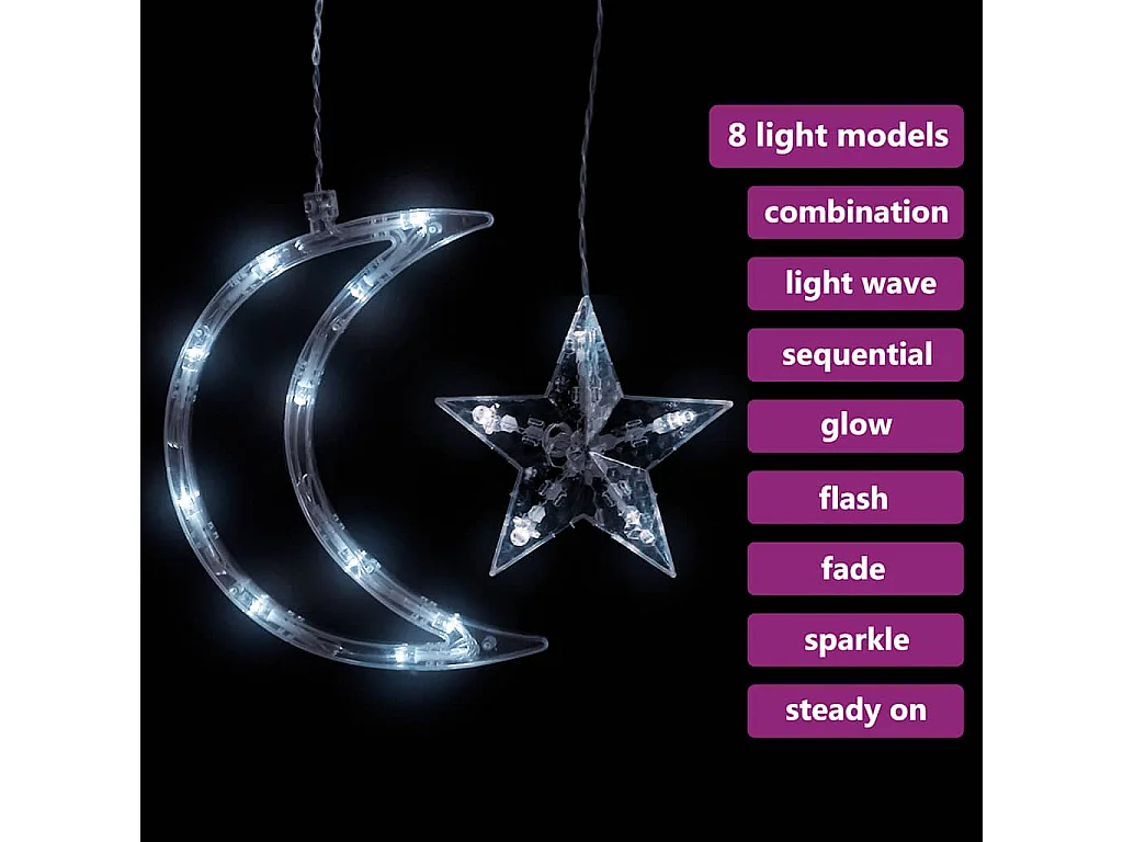 Guirlande lumineuse étoile et lune avec télécommande 138 LED