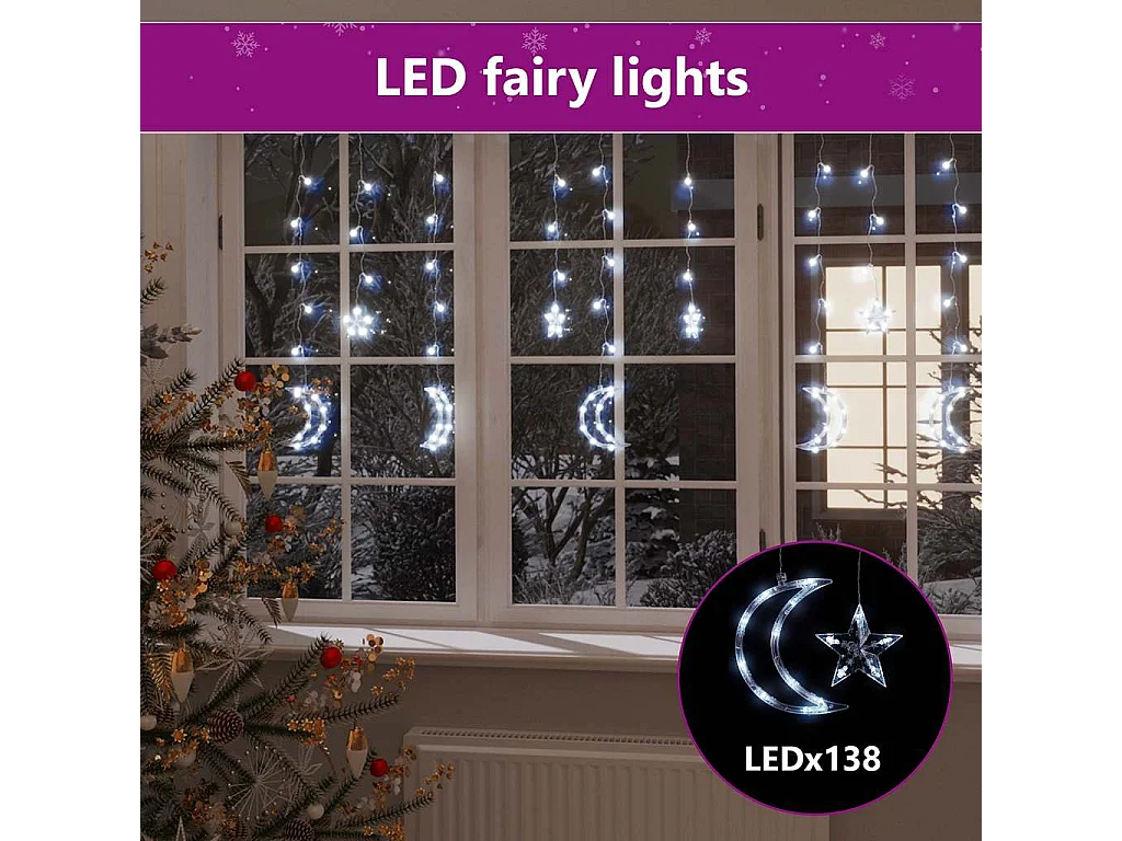 Guirlande lumineuse étoile et lune avec télécommande 138 LED